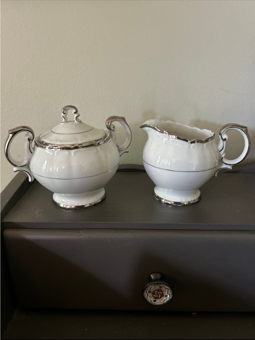 Vintage Harmony House China Silver Sonata pattern creamer and sugar bowl